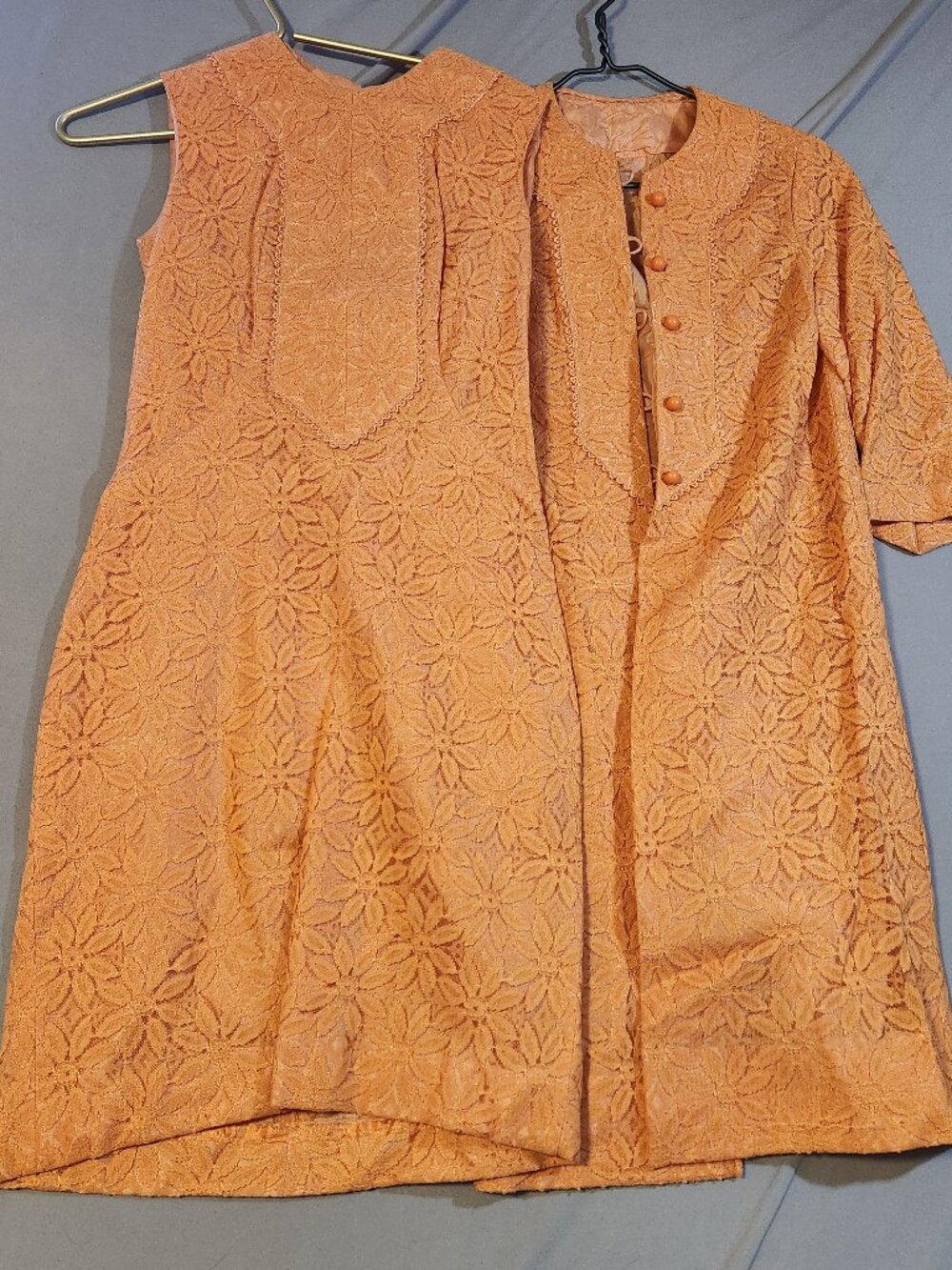 Vintage 1960's Mod Dress and Coat 2 piece Orange Lace Set